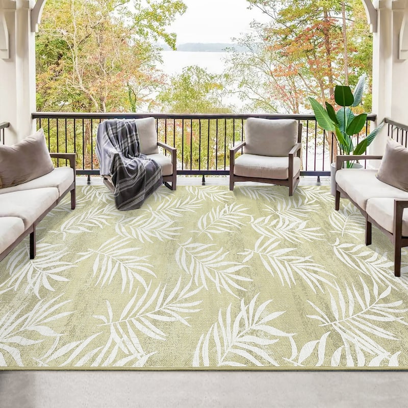 Modern Washable Area Rug - With Tropical Leaf Pattern for Living Room, Bedroom, Soft Non Slip Non Shedding