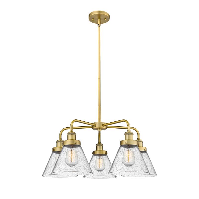 Innovations Lighting Cone - 5 Light 26" Stem Hung Chandelier - Brushed Brass/Seedy