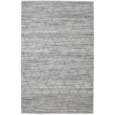 One of a Kind Hand-Woven Modern & Contemporary 5' x 8' Diamond Wool Grey Rug - 5'0"x8'0"