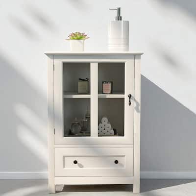 Small Buffet Cabinet with Single Glass Door, Adjustable Shelf and Bell Handle, UV Finish Storage Sideboard