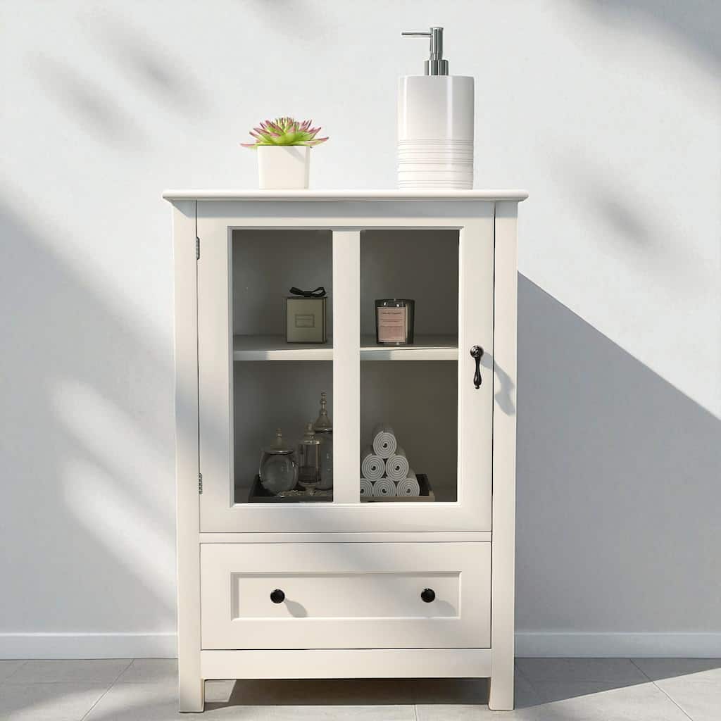 Small Buffet Cabinet with Single Glass Door, Adjustable Shelf and Bell Handle, UV Finish Storage Sideboard