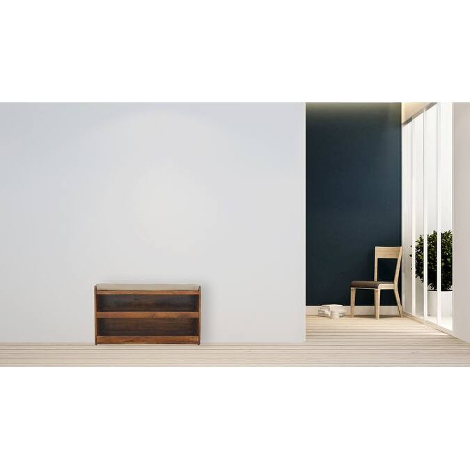 Artisan furniture soild wood and fabric Mud Linen Pull out Shoe Bench