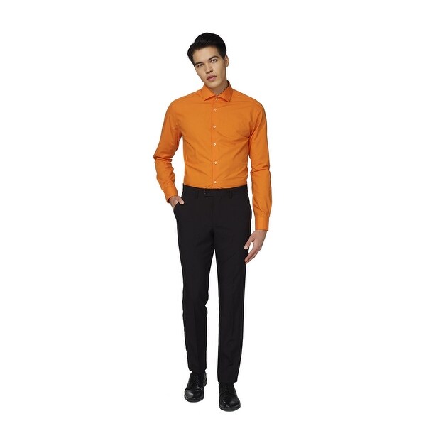 Orange Solid Classic Men Adult Slim Fit Shirt - 4XL - xxx-large