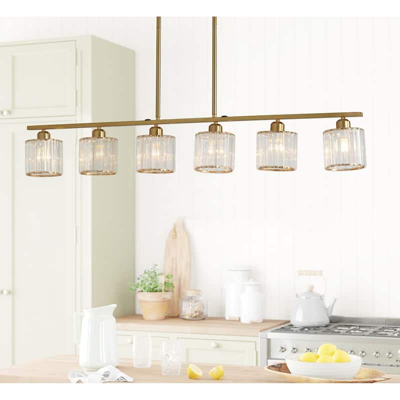 Modern Gold 6-Light Textured Glass Kitchen Island Pendant Lighting Fixture