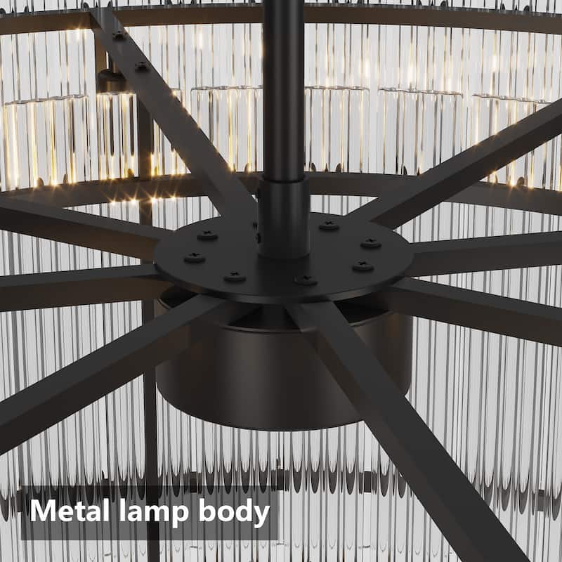 Anmytek 37 Inch Black 2-Tier 8-Light Water Ripple Crystal Chandelier for Dining Room Living Room - 37 Inch