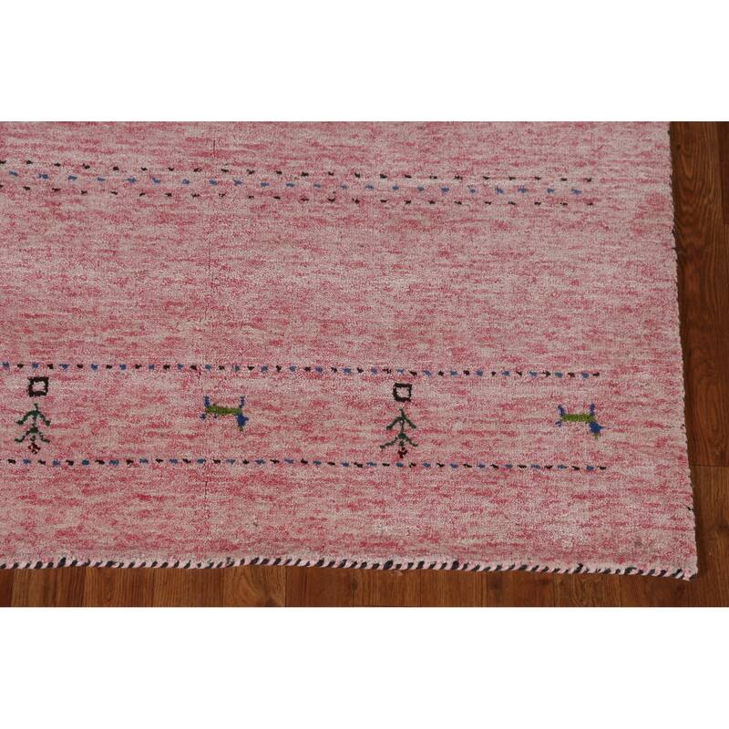 Animals Pink Gabbeh Indian Rug Handmade Wool Carpet - 4'0" x 5'8"