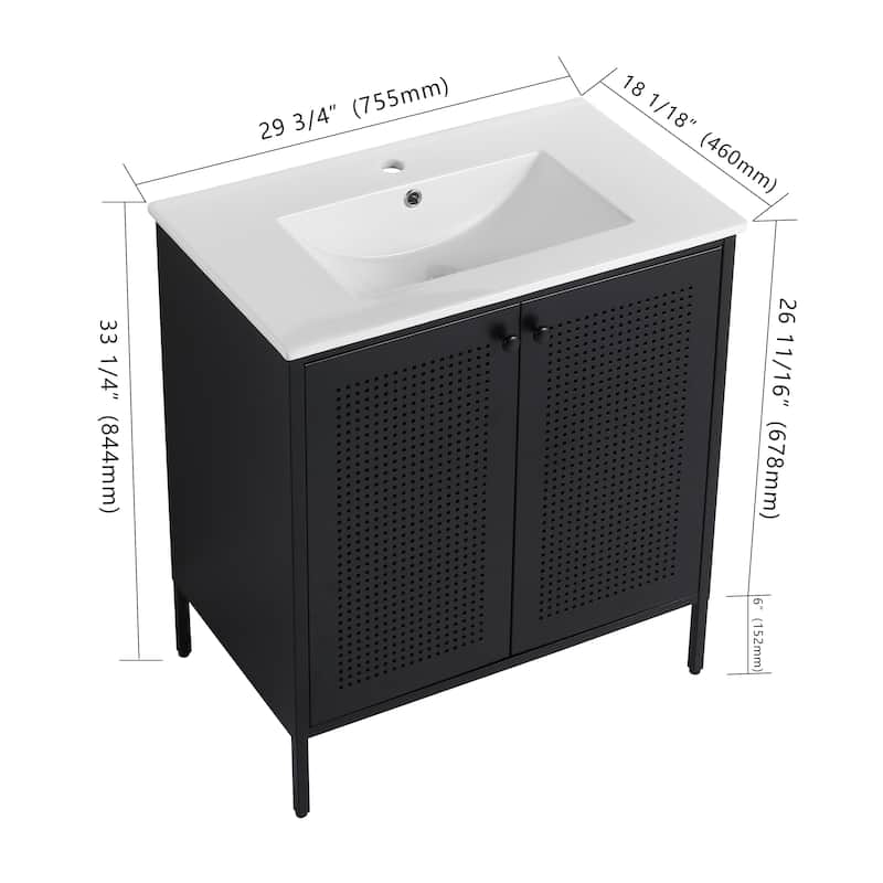 Malwee 30" FreeStanding Bathroom Vanity, Floor Stand Bathroom Vanity with Ceramic Sink,Soft Close Door and Adjustable Shelf