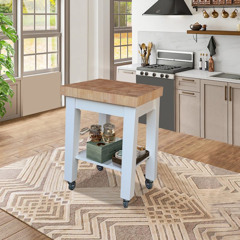 Copper Grove Lakeland Solid Parawood Kitchen Island Cart - White
