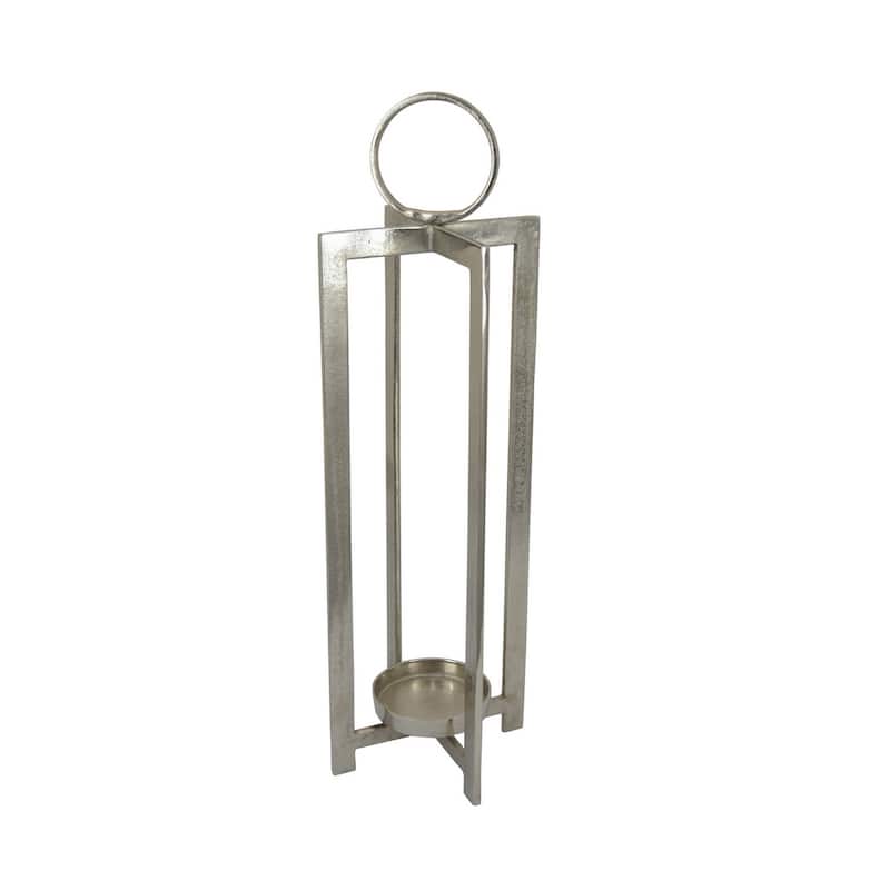 Siana Lantern Candle Holder, 27 Inch Tall, Silver Finished Metal Frame