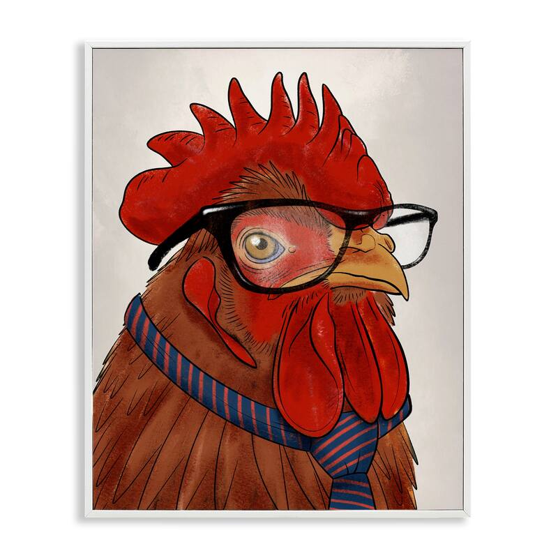 Stupell Trendy Rooster with Tie Framed Giclee Art Design By Marcus Prime - 11 x 14 - White