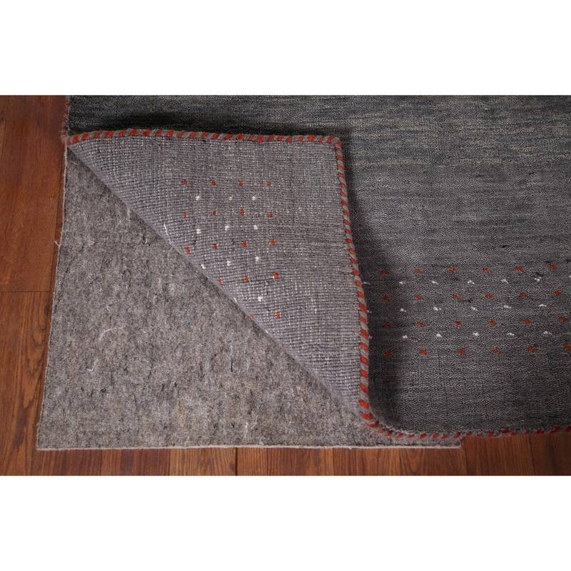 Dark Gray Striped Gabbeh Oriental Runner Rug Hand-Knotted Wool Carpet - 2'9"x 9'6"