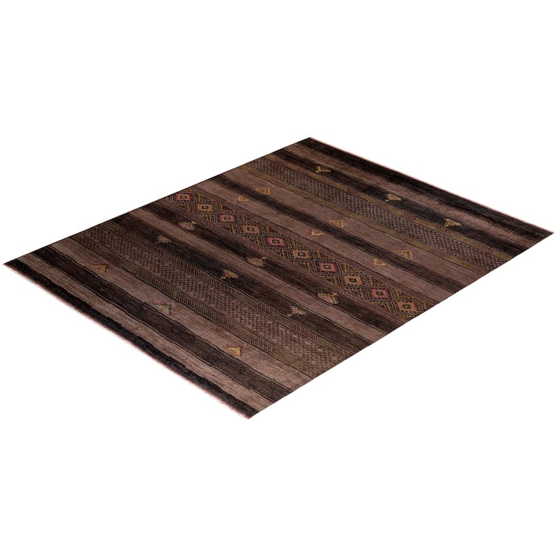 Overton Hand Knotted Wool Vintage Inspired Modern Contemporary Overdyed Brown Area Rug - 8' 3" x 10' 3"