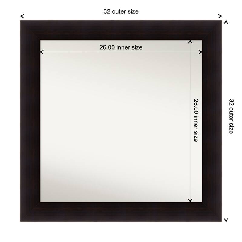 Portico Espresso Framed Non-Beveled Custom Wall Mirror, Bathroom Vanity Mirror - Outer Size: 31.75 x 31.75