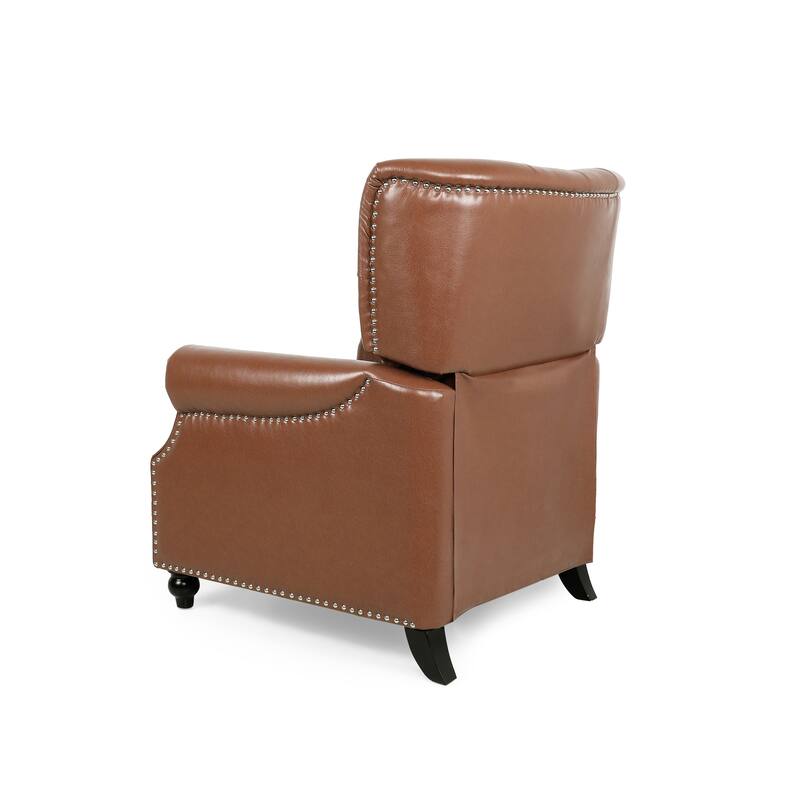Light Brown Pu Leather Upholstered Push Back Recliner with Footrest, Button-tufted Backrest, Nailhead Accents