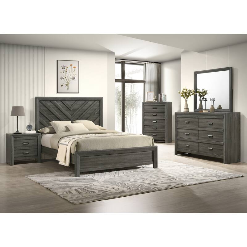 Rustic Contemporary 5-Drawer Storage Chest, Rustic Gray Finish Wooden Furniture