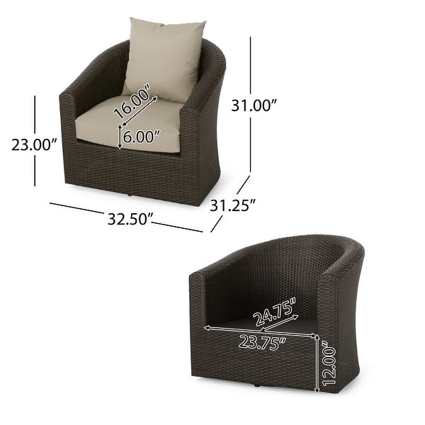 dimension image slide 0 of 2, Darius Outdoor Wicker Aluminum Swivel Club Chair with Cushion (Set of 2) by Christopher Knight Home
