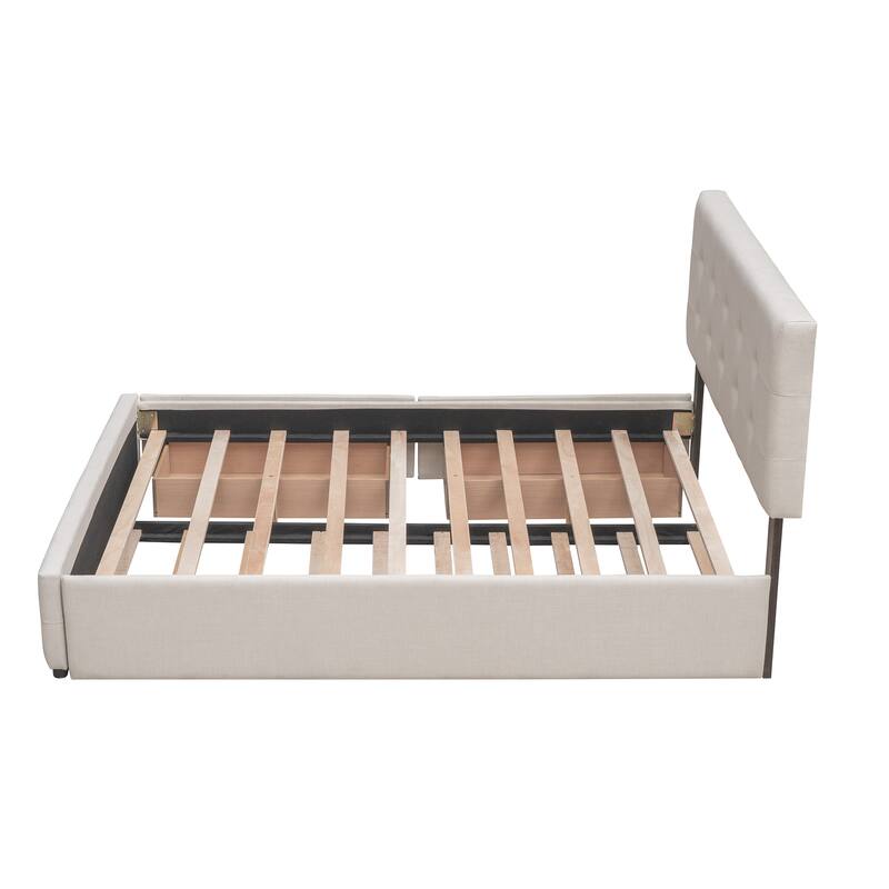 Queen Linen Upholstered Trundle Bed with 2 Drawers