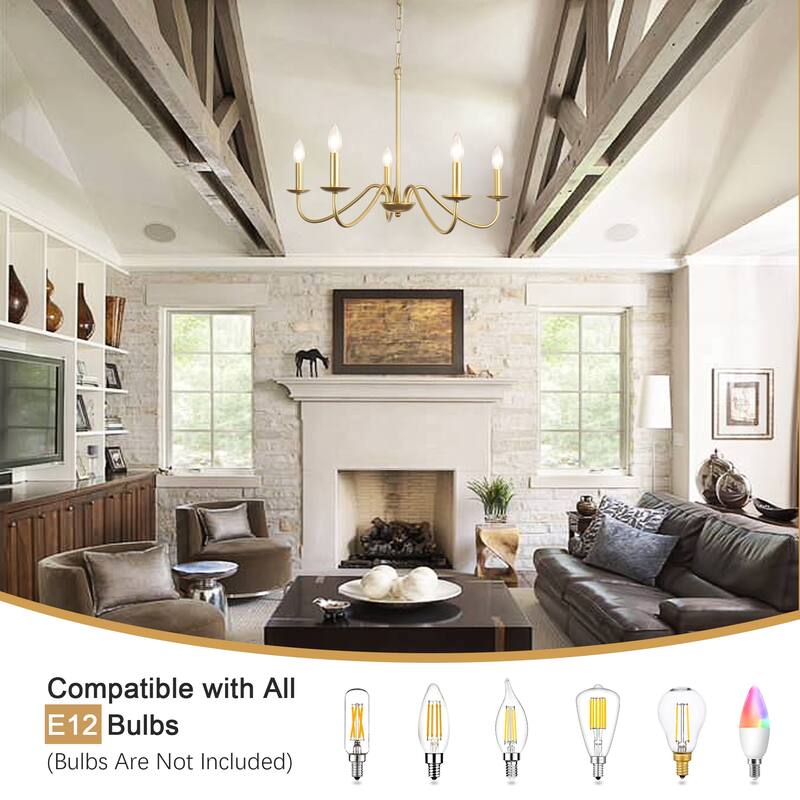 5-Light Rustic Farmhouse Candle Chandelier for Bedroom, Kitchen, Living Room and Foyer