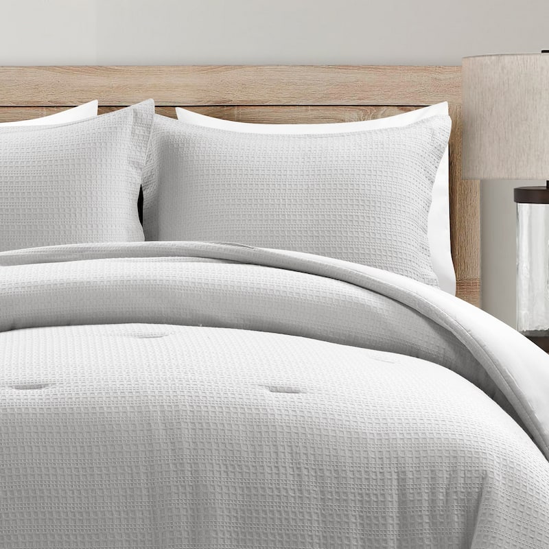 Lush Decor Haniya Solid Waffle Woven Cotton Textured Comforter Set - Gray - King