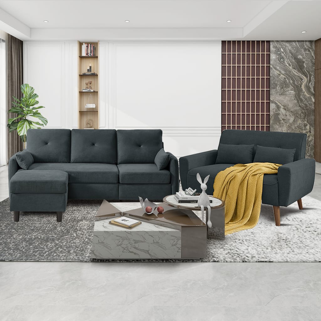 3 Pieces Living Room Set with Storage Ottoman