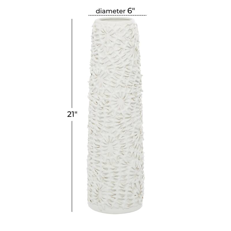 Ceramic Leaf Embossed Decorative Vase - White - Roche River Decor