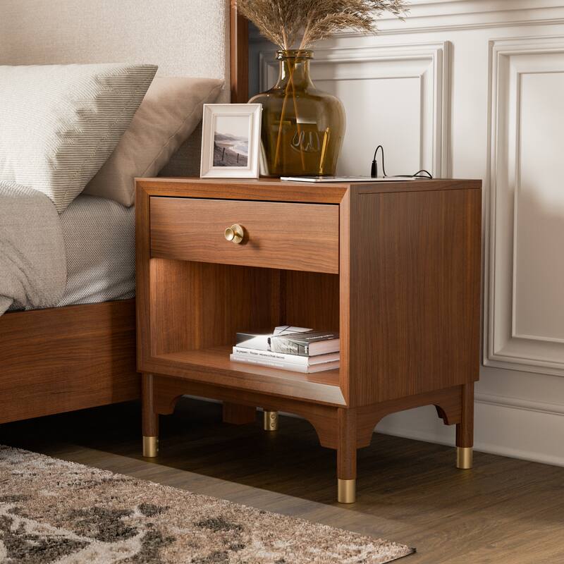 Furniture of America Forma Mid-Century Modern 5-Piece Walnut Solid Wood Storage Platform Bedroom Set