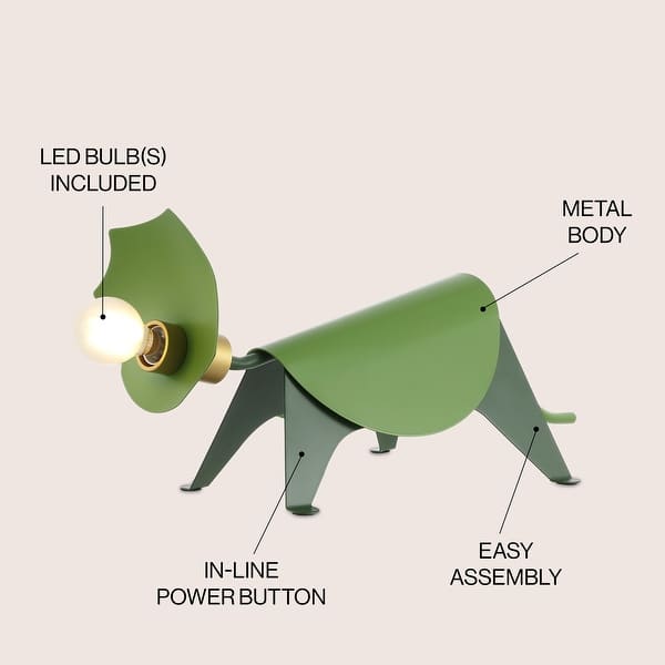 dimension image slide 1 of 2, Bradley 7.5" Modern Industrial Iron Triceratops LED Kids' Lamp, Green by JONATHAN Y