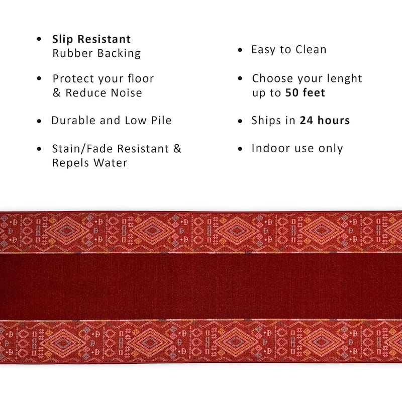 Custom Size Southwestern Border 26 Inch Wide Non-Slip Stair Runner Rug