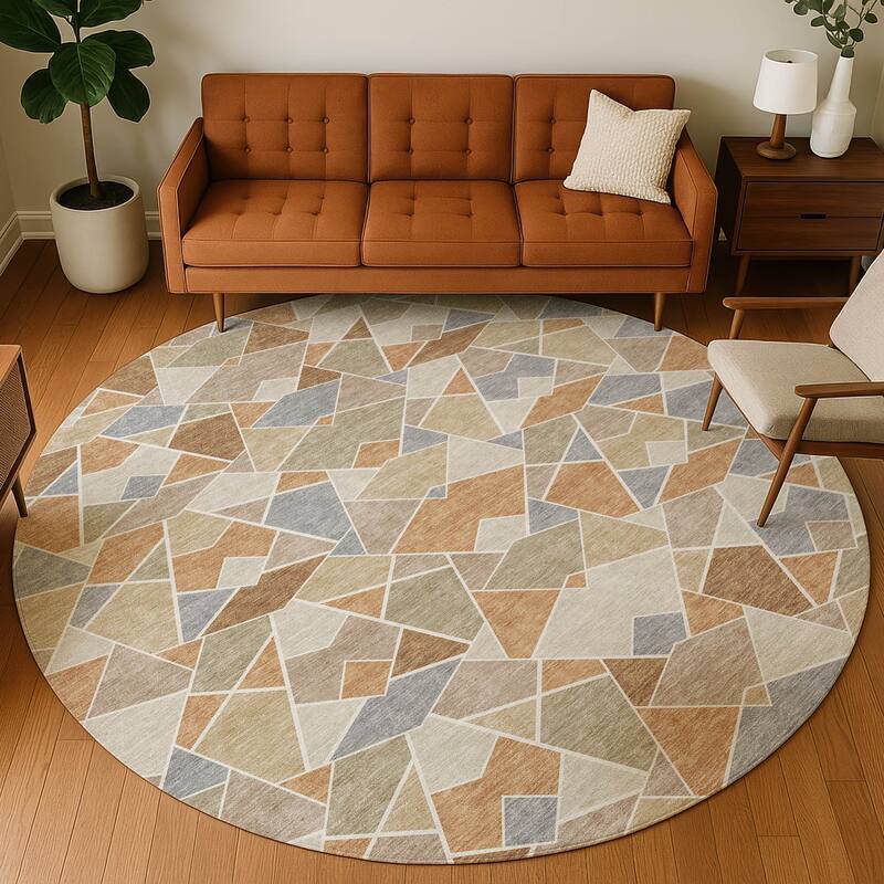 Machine Washable Indoor/ Outdoor Modern Mosaic Chantille Rug