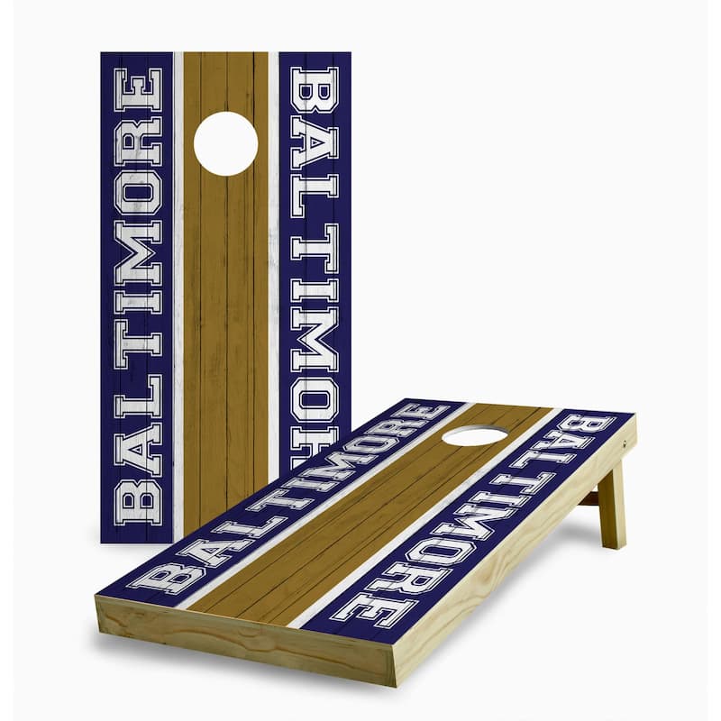 Baltimore Ravens Striped Cornhole Game (Choose Wraps or Boards) - 2x4 Boards (24" x 48") - Include Case + Hole Lights