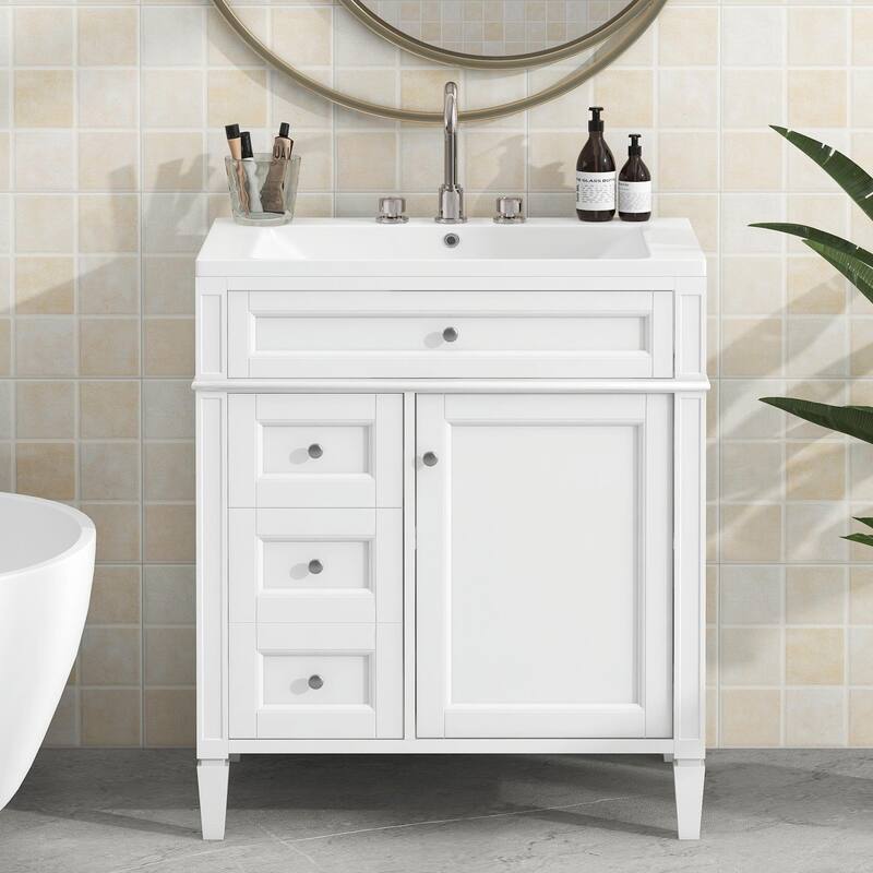 30'' Modern Bathroom Vanity with Top Sink, 2 Drawers and Tip-out Drawer