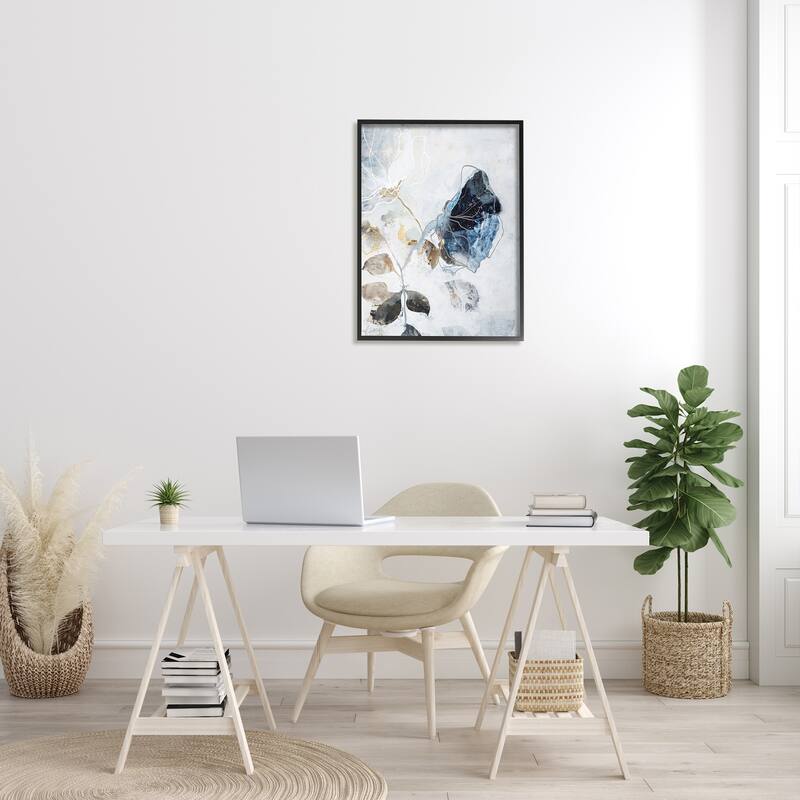 Stupell Wilting Flower Abstract Still Life Modern Blue Flower Framed Wall Art - Brown
