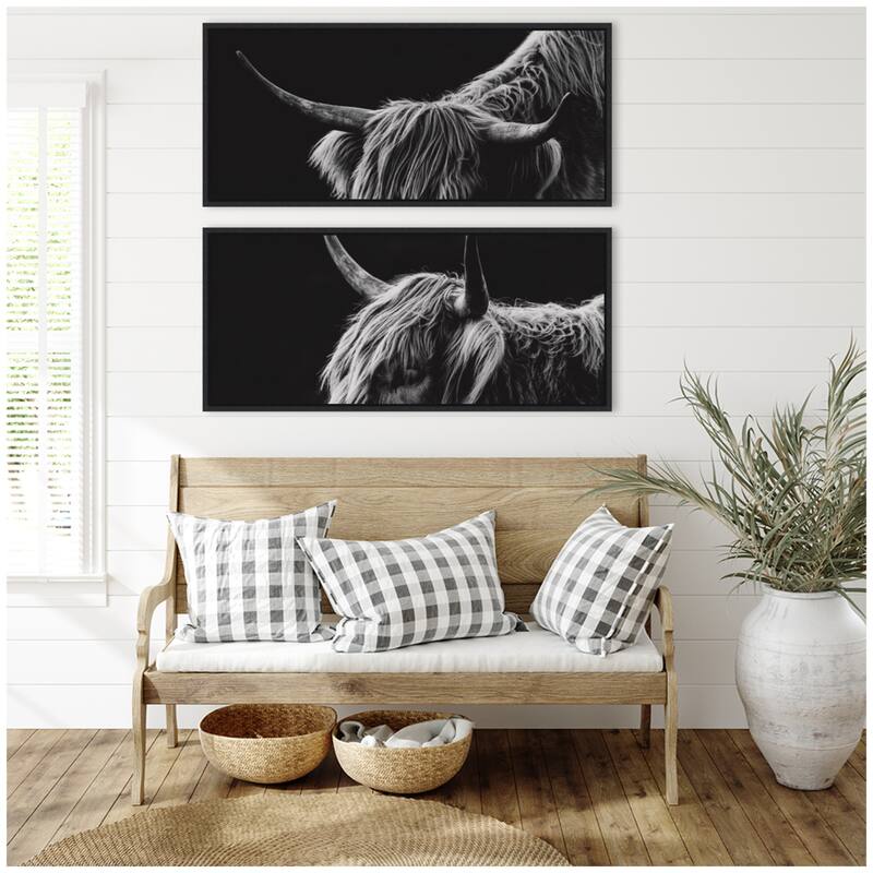 Kate and Laurel Scottish Highland Panel 2 Piece Framed Canvas Wall Art Set by Crystal Lynn Collins