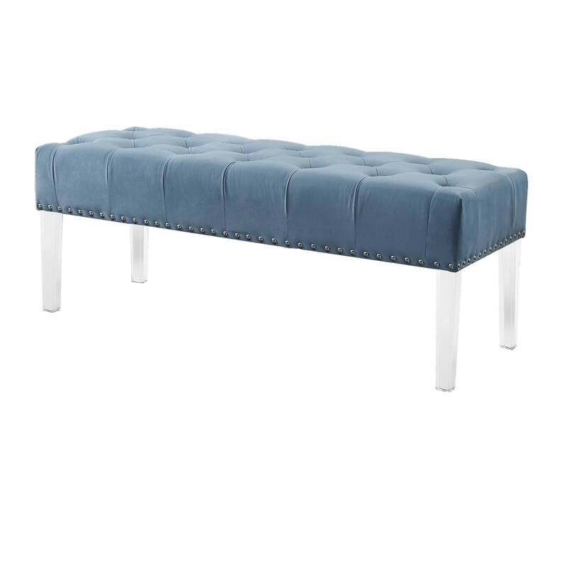 Button Tufted Velvet Upholstered Bench with Acrylic Leg