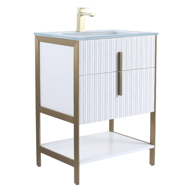 Fine Fixtures Serenity Modern Bathroom Vanity with White Glass Top