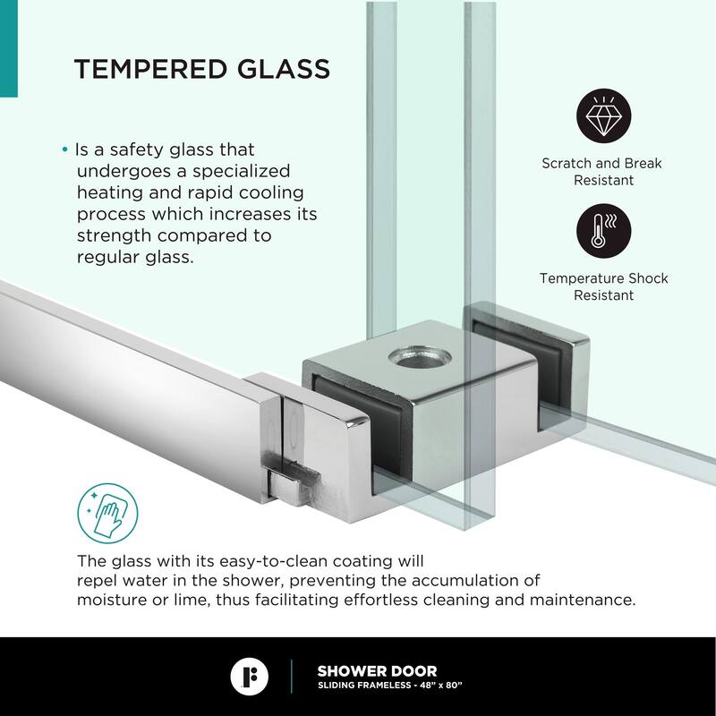 Fine Fixtures Frameless Clear Sliding Bathroom Shower Door