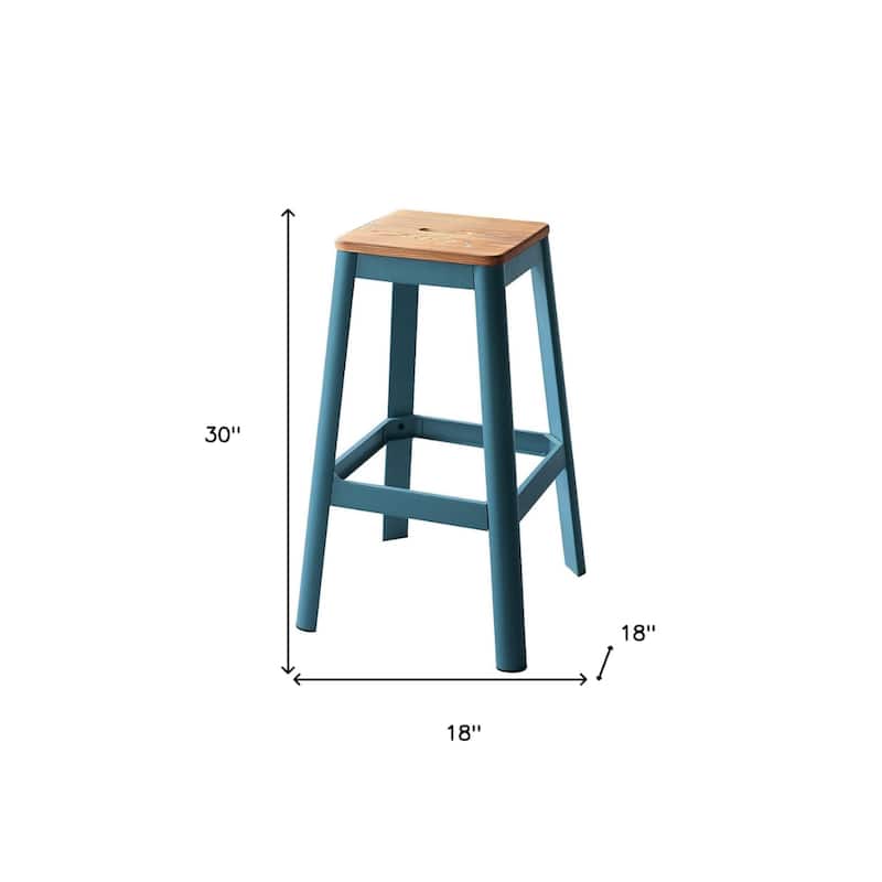 Rustic 30 Inch Counter Height Bar Chair Backless Pine Wood Seat with Metal Frame and Footrest - 18”D x 18”W x 30”H