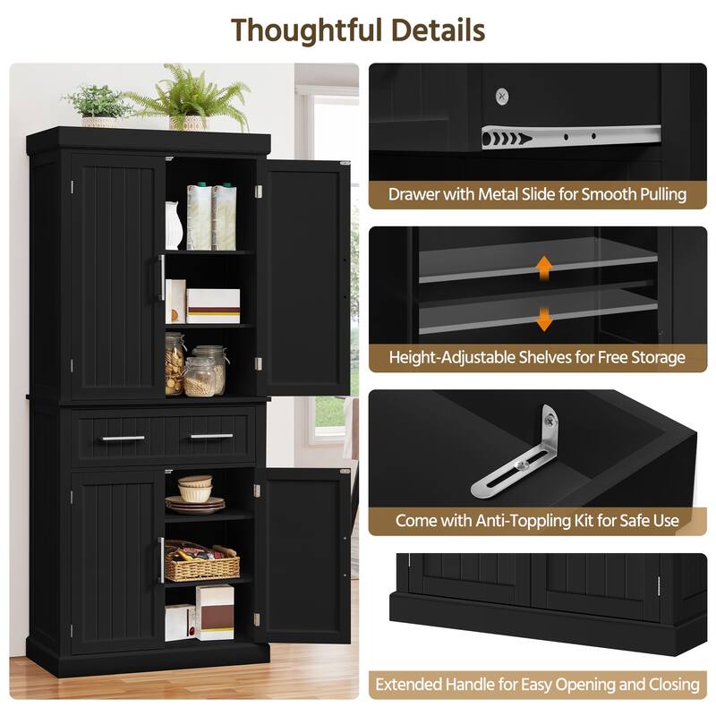 Yaheetech Wooden Kitchen Pantry Storage Cabinet with Doors and Shelves