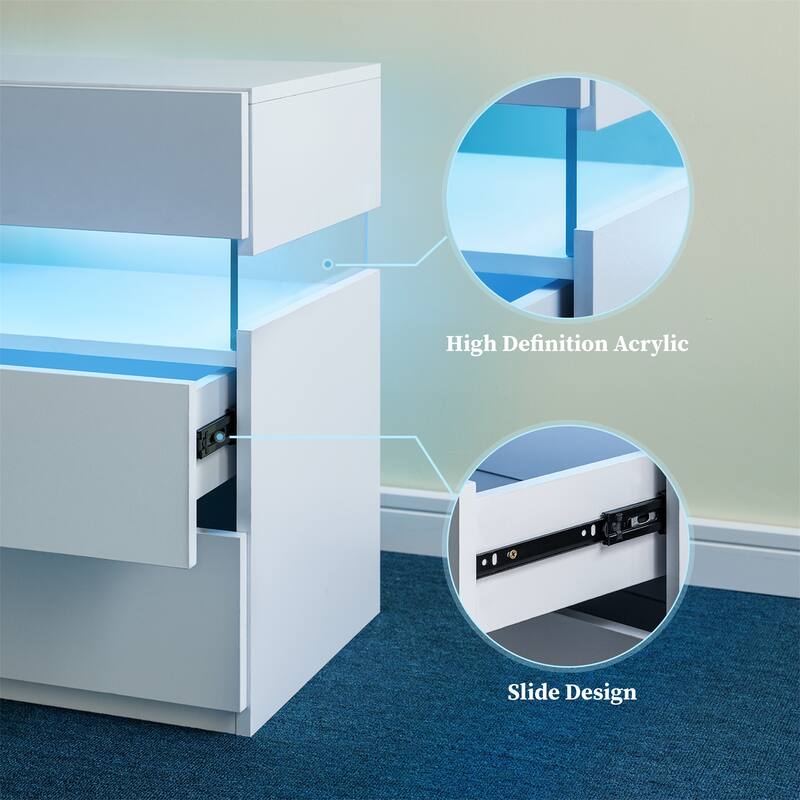 3-Drawer LED Nightstand, Multifunctional Bedside Table