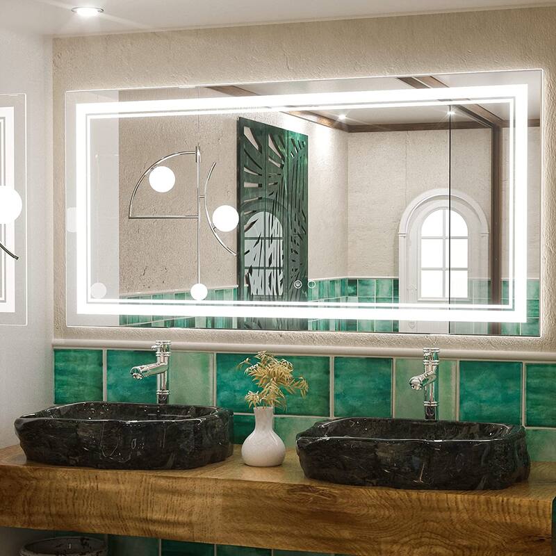 KEONJINN LED Bathroom Vanity Mirror Wall Mounted Anti-Fog Dimmable Mirror - 48X24