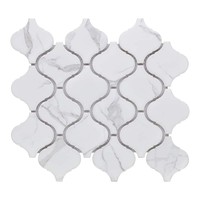 Porcelain Mosaic Tiles - Arabesque Mosaic Tiles - Case (10 Sheets) - White/Grey