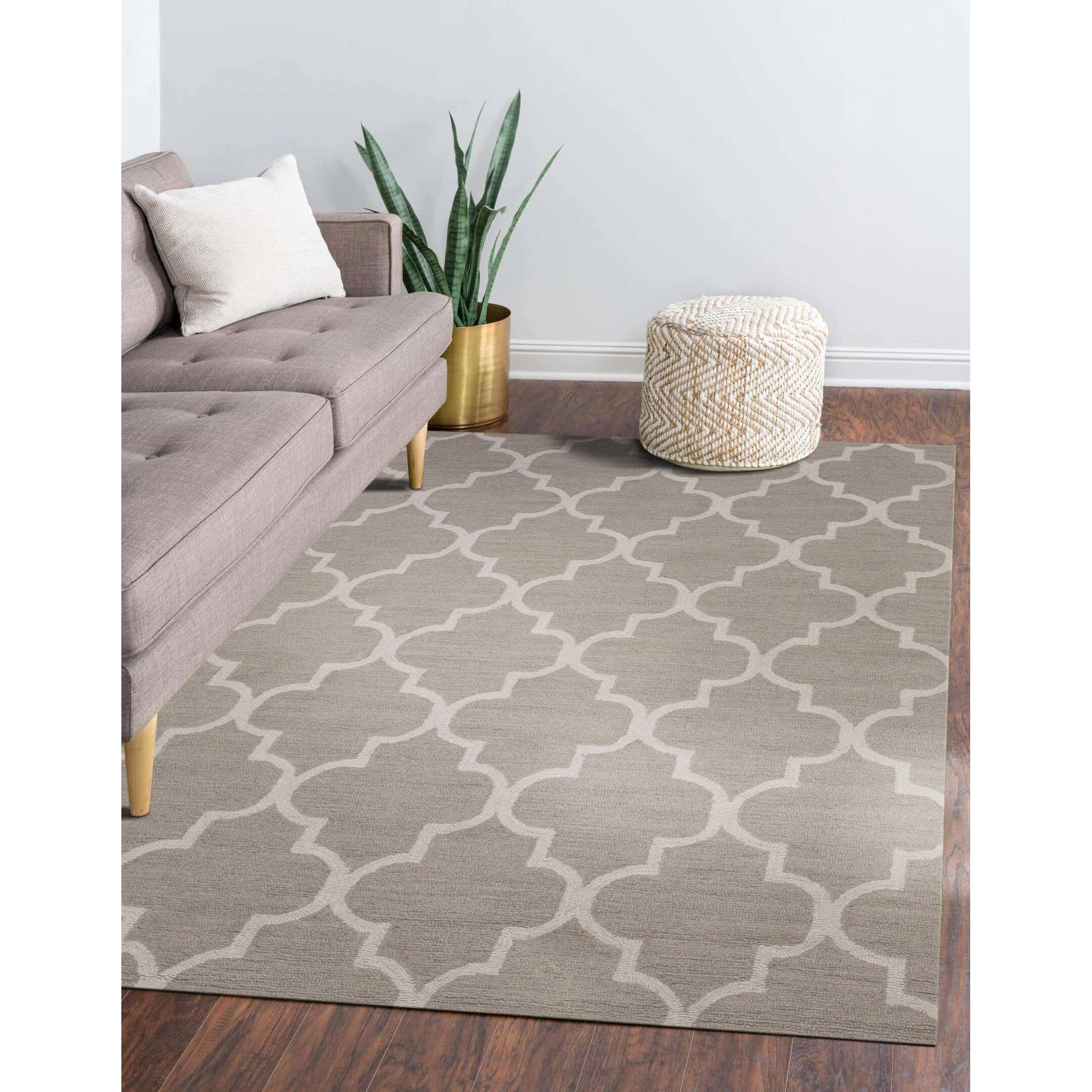 Handtufted Traditional Moroccan Trellis Light Grey Wool Area Rug (5' x