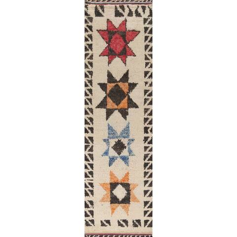 Geometric Tribal Oriental Moroccan Runner Rug Hand-knotted Wool Carpet - 2'5" x 10'10"