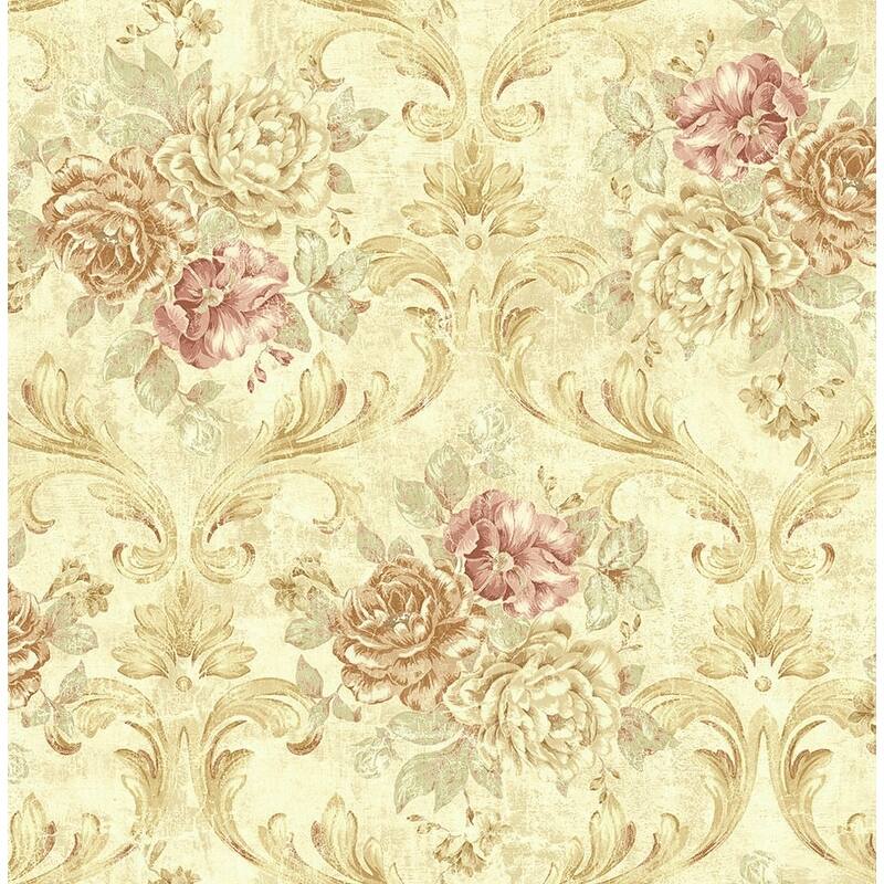 Seabrook Design Demeter Floral Trellis Unpasted Wallpaper - 20.5 in W x 33 ft. L - Metallic Beige & Caramel