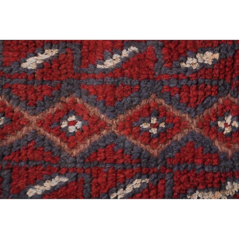 Hand Knotted Oriental 100% Wool Carpet Traditional Tribal Red Balouch Runner Rug - 8' 4'' X 2' 1''