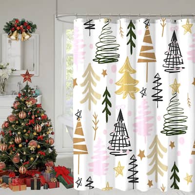 Christmas Tree Shower Curtain - Winter Holiday Decor, 72x72 Inches