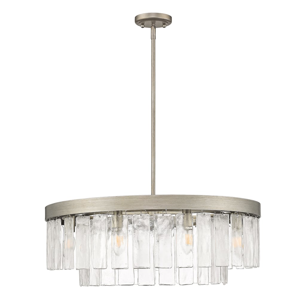 Ciara PS 9 Light Chandelier in White Gold with Hammered Water Glass Shade - Silver