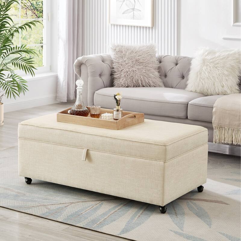 Entryway Footrest Seat with Solid Wood Frame and Swivel Casters, Upholstered Seat, Indoor Bench Storage Bench