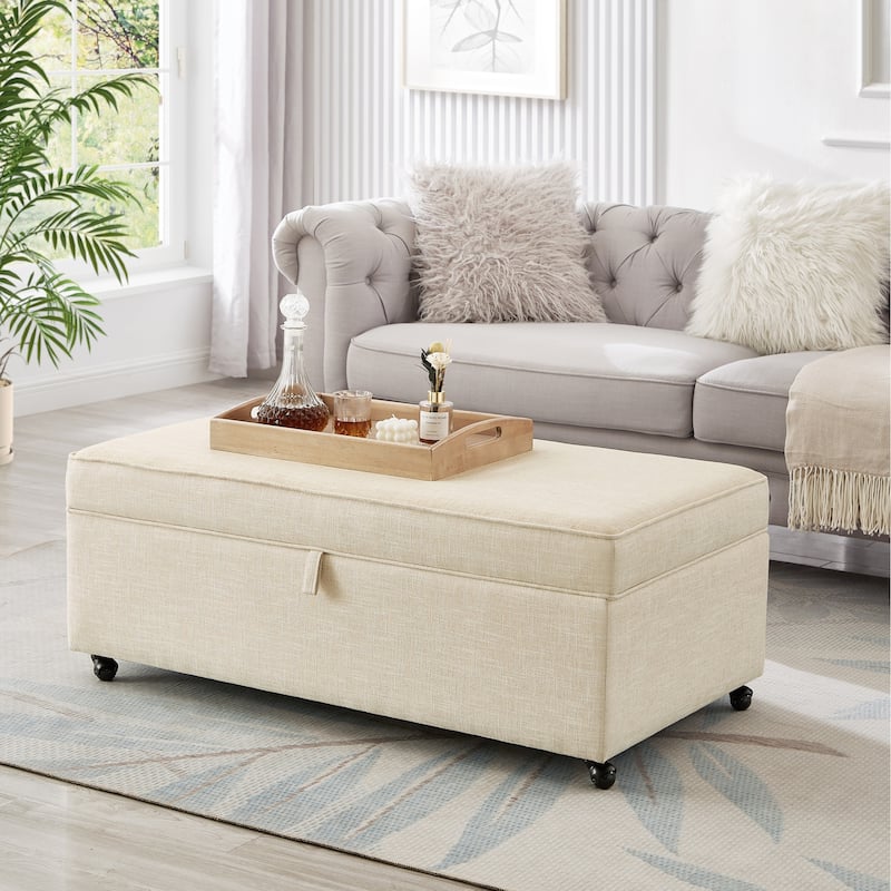 Modern Large Comfort Sofa Ottoman with Storage,Storage Ottoman With Wheels For Living Room,Couch Storage Ottoman - Oatmeal