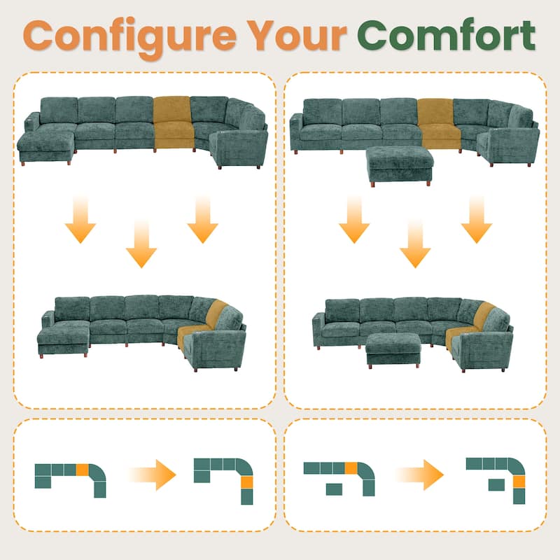 GDFStudio - Modular Chenille L-Shaped 159" 6-Seater Sectional Sofa with Storage & Cup Holders